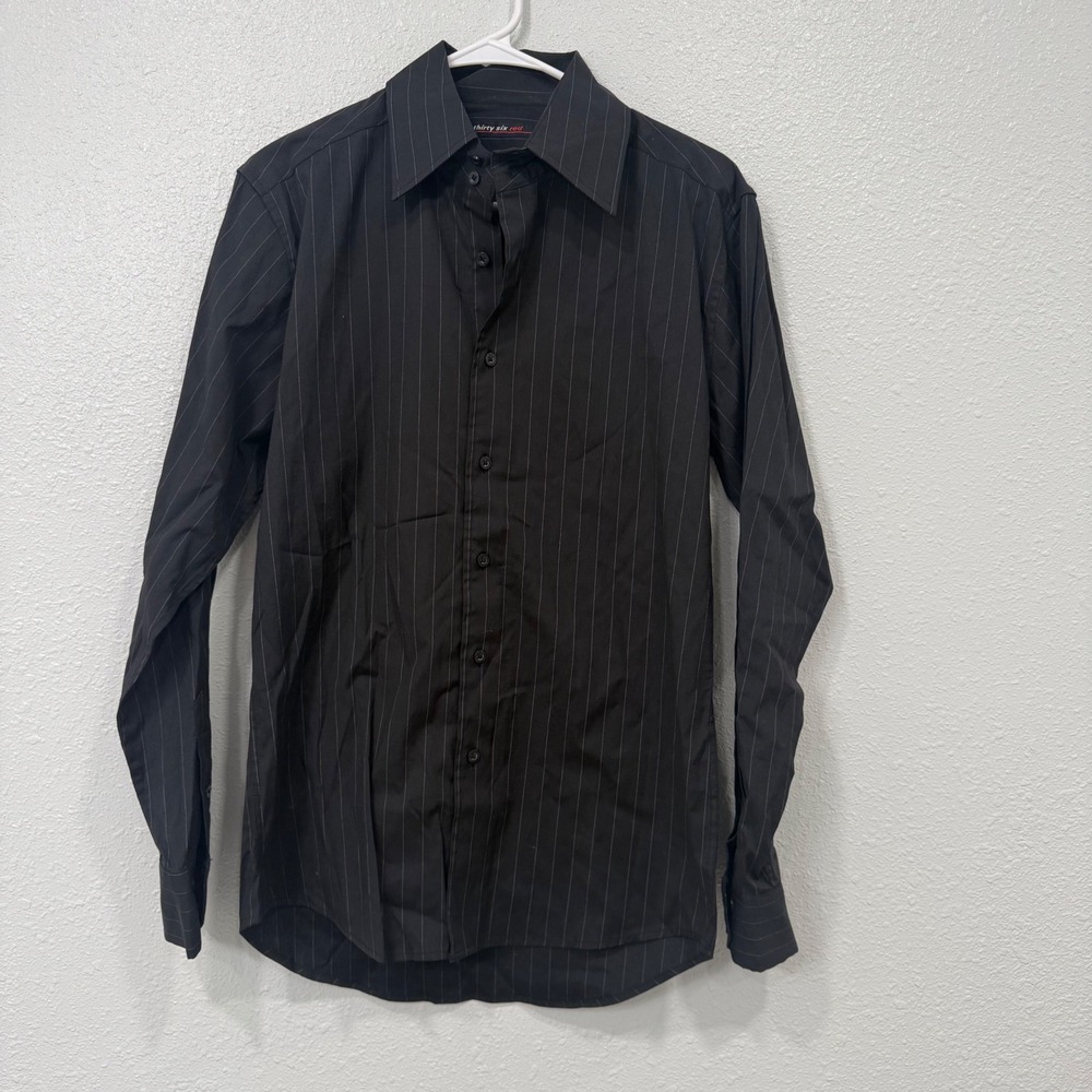 Thirty Six Red Mens Small Black Pinstripe Long Sleeve Button Down Dress Shirt